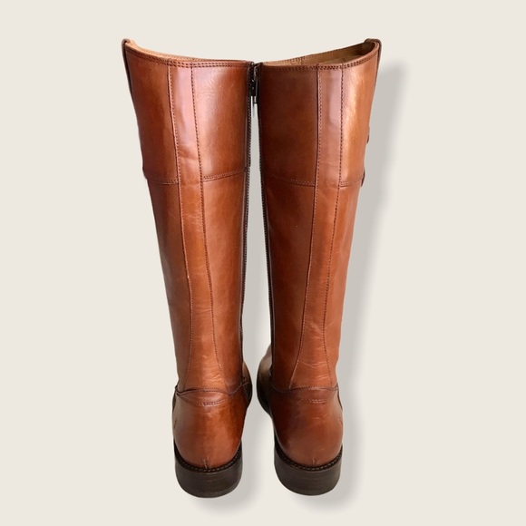 Frye Jayden Button Zip Up Cognac Brown Leather Equestrian Knee High Tall Boots - Picture 10 of 16